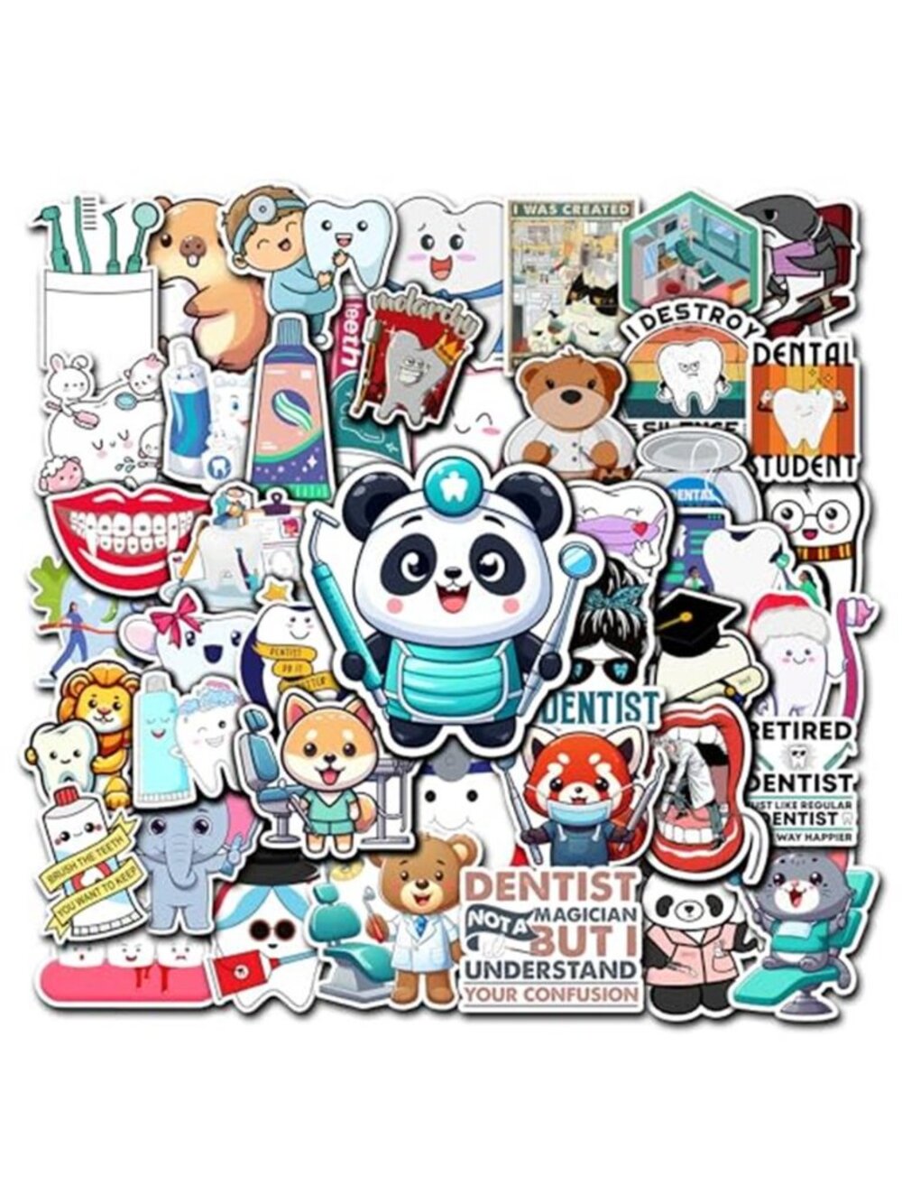 Pack 50 PCS Dentist Stickers Doctor Funny for Children Kids Teens Adults Vinyl